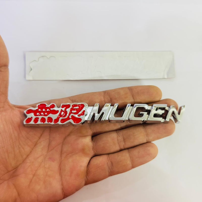 AUTO MT Emblems for Car & Bike Metal Lo.go and Grill Me.tal Lo.go, Auto Accessories for Car Emblem 3D Badge Auto Racing Sport Sticker Grand Tourer Decal. (RED Chrome Mugen Metal Logo.) - Image 1