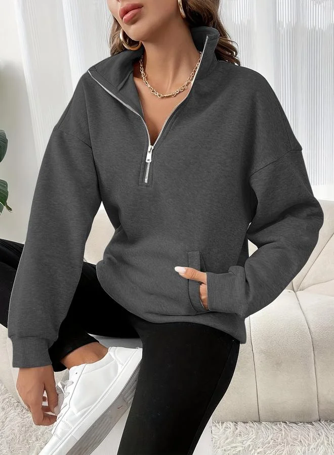 Take Two Take Two Charcoal Collared Sweatshirt with Half-Zip