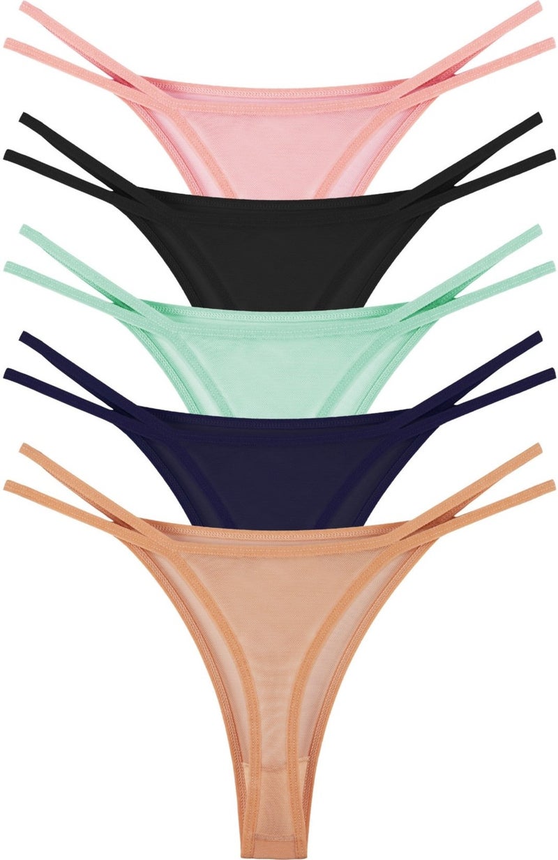 Sensu Women's Tulle Detailed String Waist Thong 5-Piece Panties Set - KTS4003 - Image 5