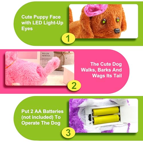 VGRASSP Fluffy Walking Puppy Toy for Kids with LED Eyes and Cute Puppy Sound - Adorable Battery Operated Plush Pet Dog Toy Gift for Boys and Girls - Color As Per Stock - Image 2