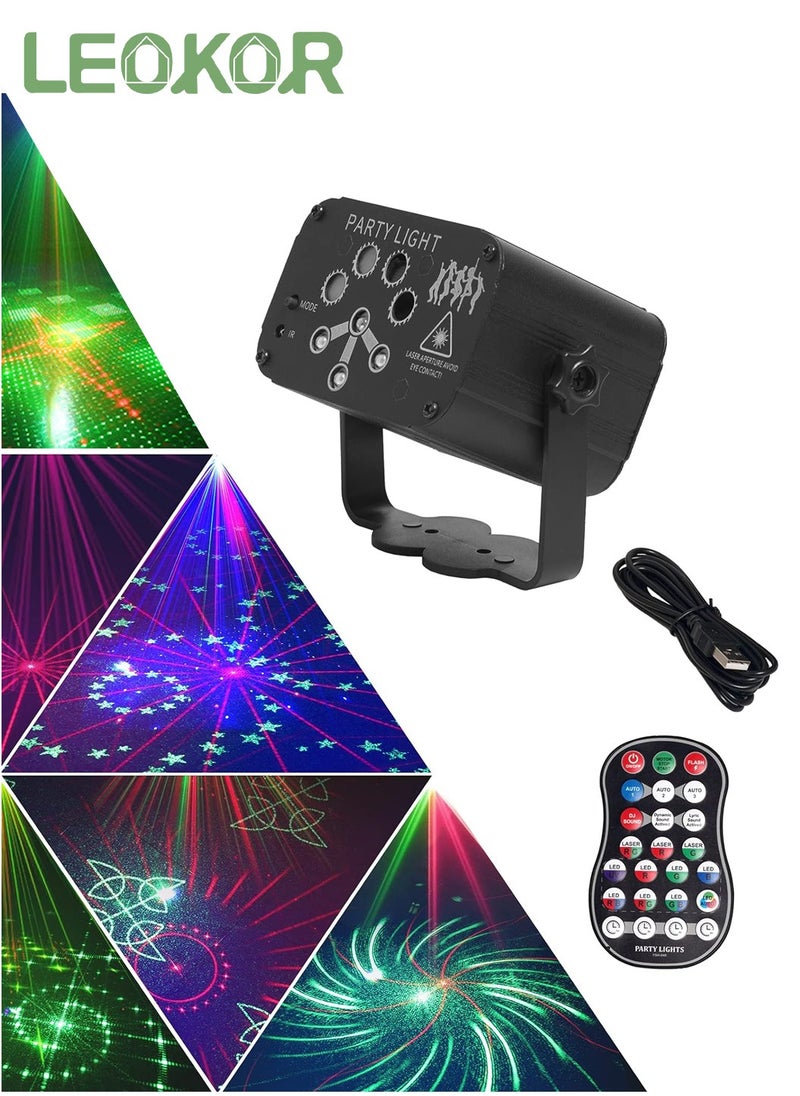 LEOKOR - أضواء المسرح 120 نمطًا لاسلكيًا LED يعمل بالصوت ضوء الليزر RGB فلاش ستروب بروجيكتور مع جهاز تحكم عن بعد - Image 1