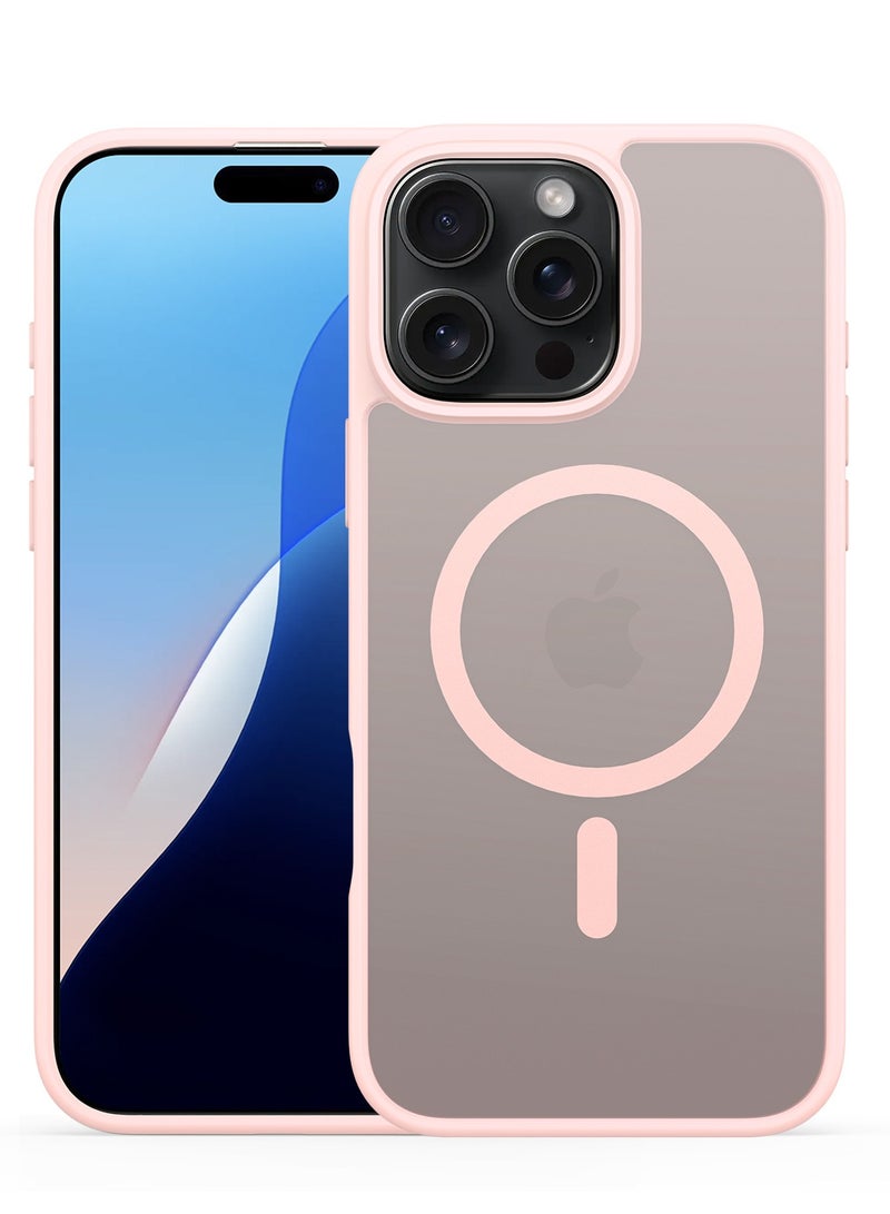 دوكس دوتشيز جراب يند دوكس دوكيس شفاف غير لامع مطفي مضاد للاصفرار [غطاء خلفي صلب من البولي كربونات ومن السيلكون ] يدعم الشحن اللاسلكي المغناطيسي جراب واقٍ مقاوم للصدمات متوافق مع iPhone 16 Pro Max (وردي فاتح) - Image 3