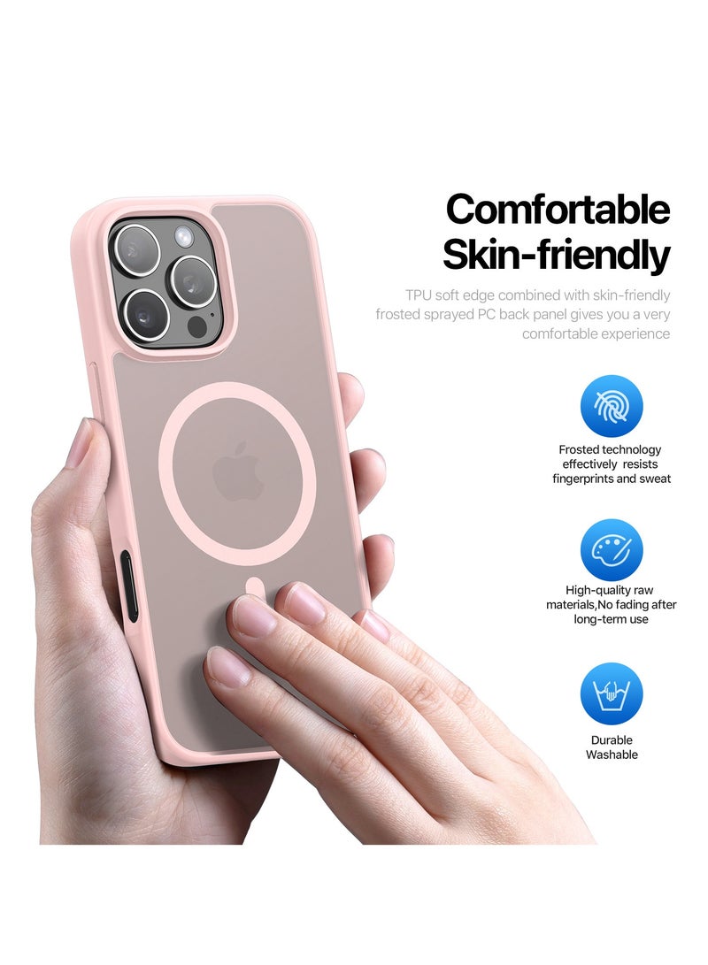 دوكس دوتشيز جراب يند دوكس دوكيس شفاف غير لامع مطفي مضاد للاصفرار [غطاء خلفي صلب من البولي كربونات ومن السيلكون ] يدعم الشحن اللاسلكي المغناطيسي جراب واقٍ مقاوم للصدمات متوافق مع iPhone 16 Pro Max (وردي فاتح) - Image 5