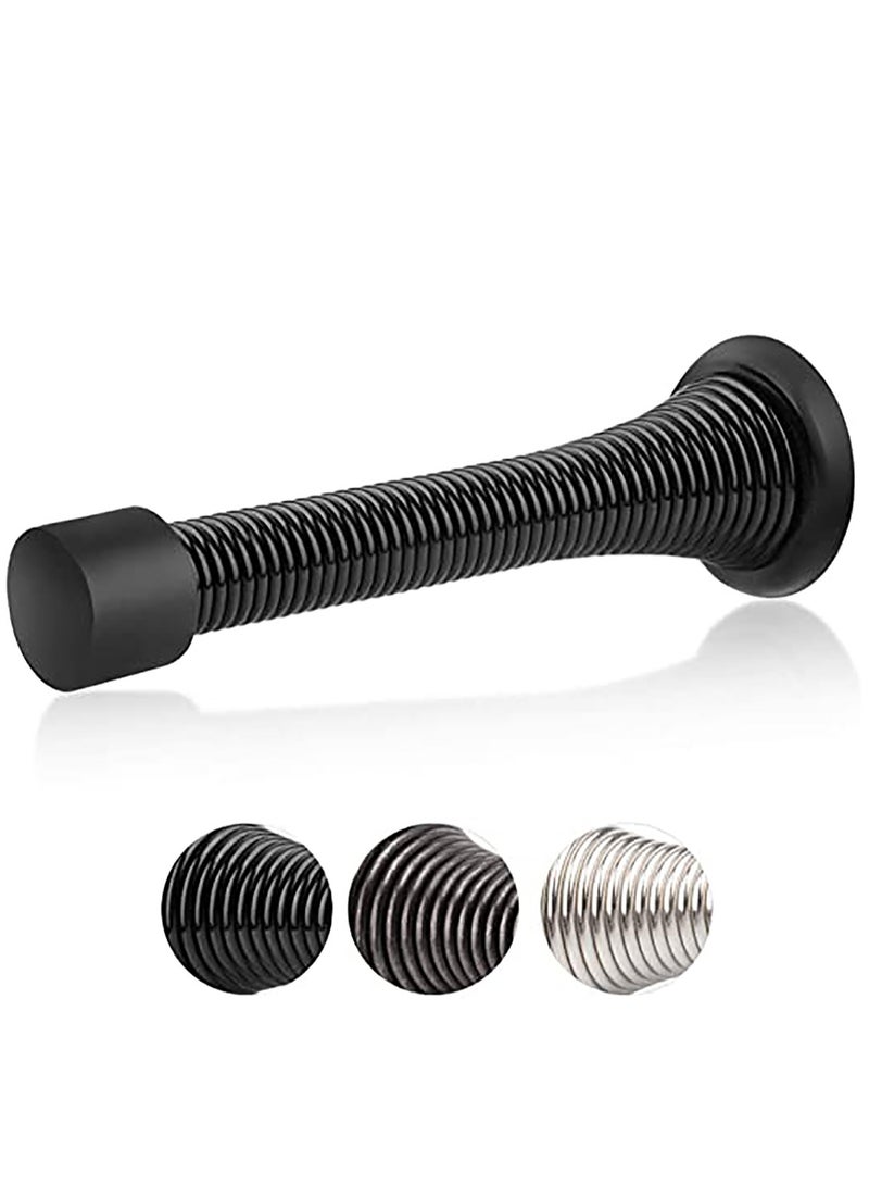 KASTWAVE 12 Pack Black Spring Door Stops, 3-1/8" Heavy Duty Door Stop Flexible Spring Door Stopper with Low Mounted Baby Proof Black Rubber Bumper Tips - Image 1