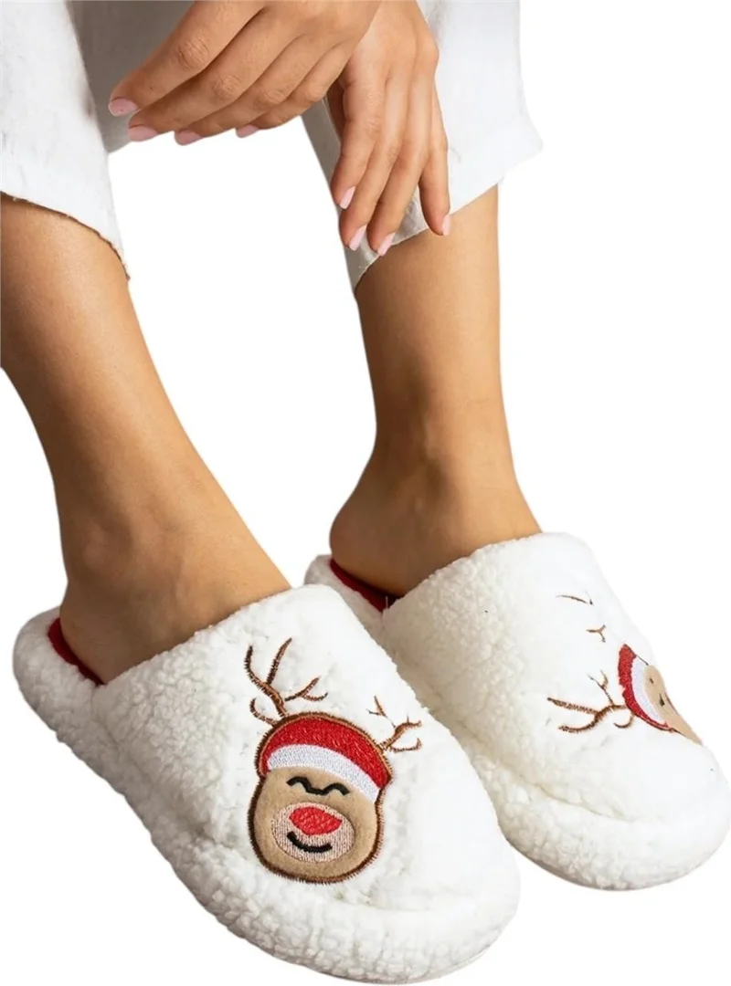 Liger Women's Fluffy Embroidered Home Slippers Dowry Pack Slippers Valentine's Day White - Mink