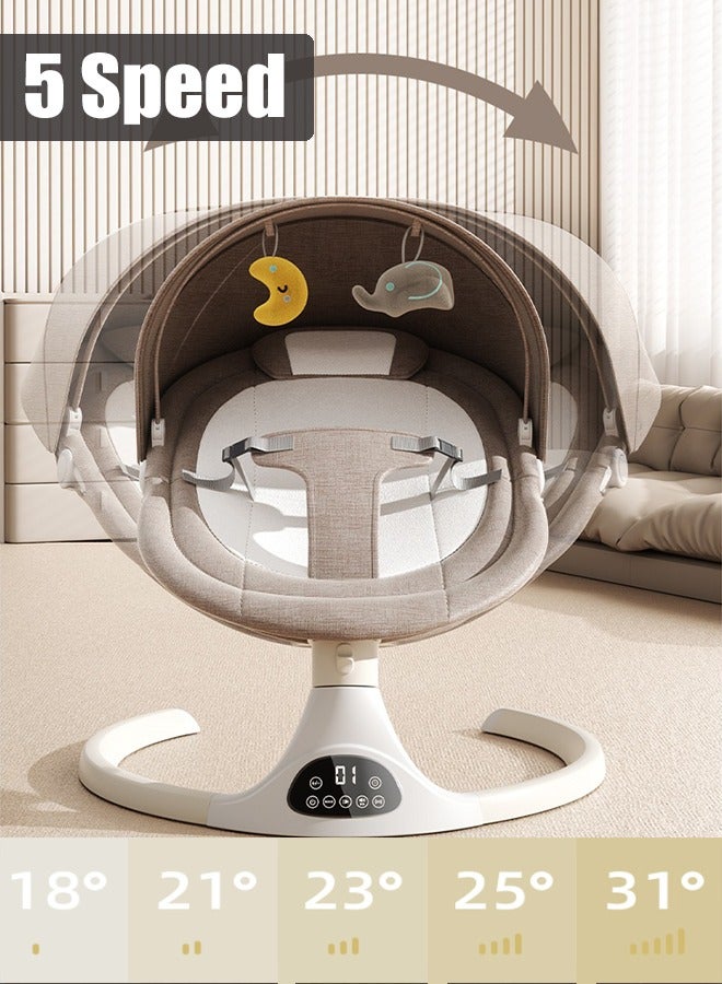 متجر الفرح أرجوحة كهربائية للأطفال الرضع، مع جهاز تحكم عن بعد يعمل بالبلوتوث ووظيفة التوقيت، ولوحة تحكم تعمل باللمس LED و10 موسيقى و5 سرعات للتأرجح و3 أوضاع للمقعد، كرسي هزاز للأطفال للأولاد والبنات للاستخدام الداخلي والخارجي - Image 4