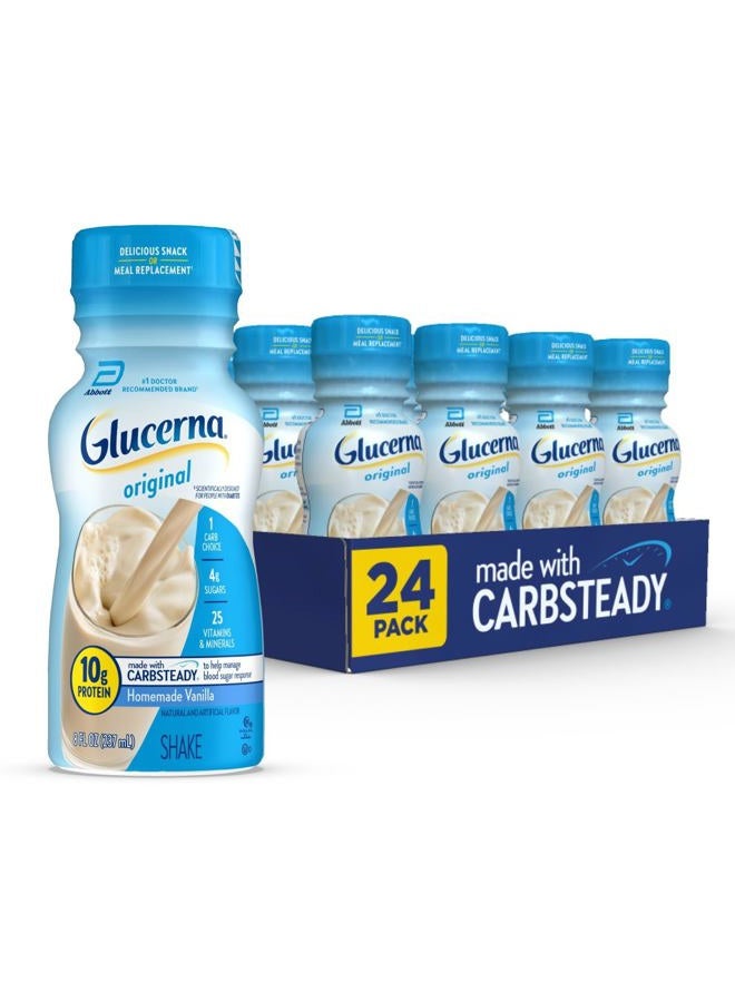 Glucerna شيك غذائي أصلي، مشروب سكري لدعم إدارة مستوى السكر في الدم، 10 جرام بروتين، 180 سعرة حرارية، فانيليا منزلية، زجاجة سعة 8 أونصات سائلة، 24 عدد - Image 1