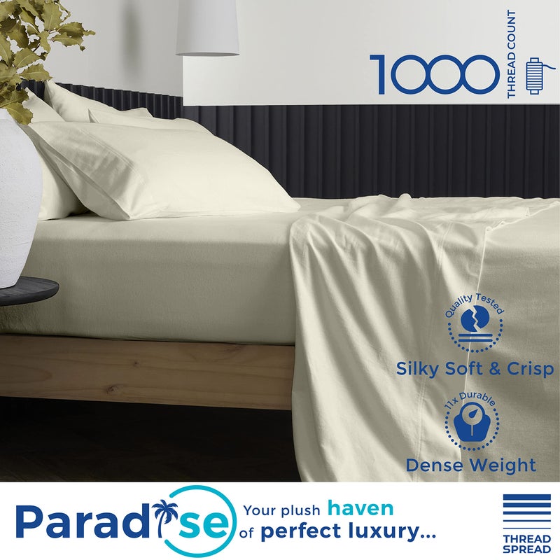 Thread Spread Premium 1000-Thread-Count Egyptian Cotton Twin Fitted Sheet Only - 22"" Deep Pocket Twin Fitted Sheet  Easy Snug Fit  Soft Sateen Weave  Extra Long Staple Cotton Fitted Sheet - Sand - Image 2