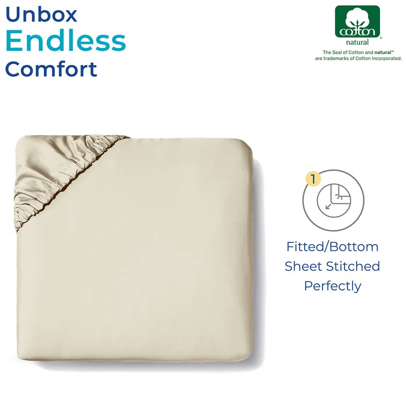 Thread Spread Premium 1000-Thread-Count Egyptian Cotton Twin Fitted Sheet Only - 22"" Deep Pocket Twin Fitted Sheet  Easy Snug Fit  Soft Sateen Weave  Extra Long Staple Cotton Fitted Sheet - Sand - Image 4