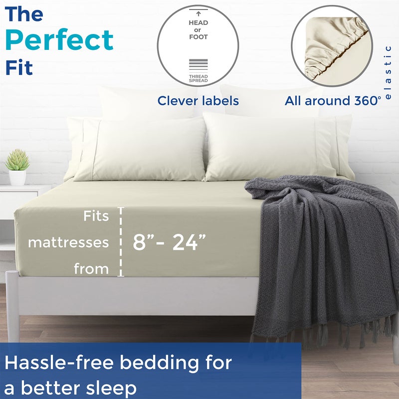 Thread Spread Premium 1000-Thread-Count Egyptian Cotton Twin Fitted Sheet Only - 22"" Deep Pocket Twin Fitted Sheet  Easy Snug Fit  Soft Sateen Weave  Extra Long Staple Cotton Fitted Sheet - Sand - Image 5