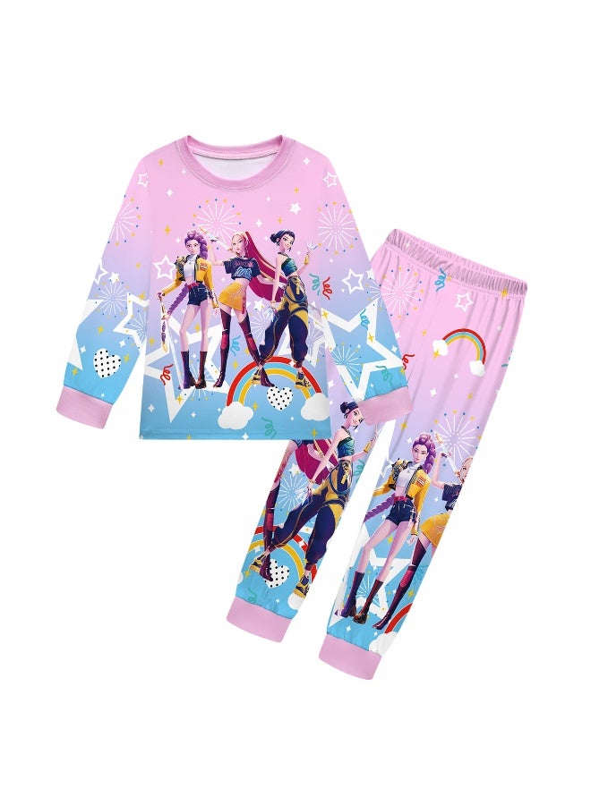 كبوب شيطان الصيادين منامة مجموعة ، مجموعة لطيف للأطفال ، كبيرة الأطفال طويلة الأكمام السراويل مجموعة - Image 1