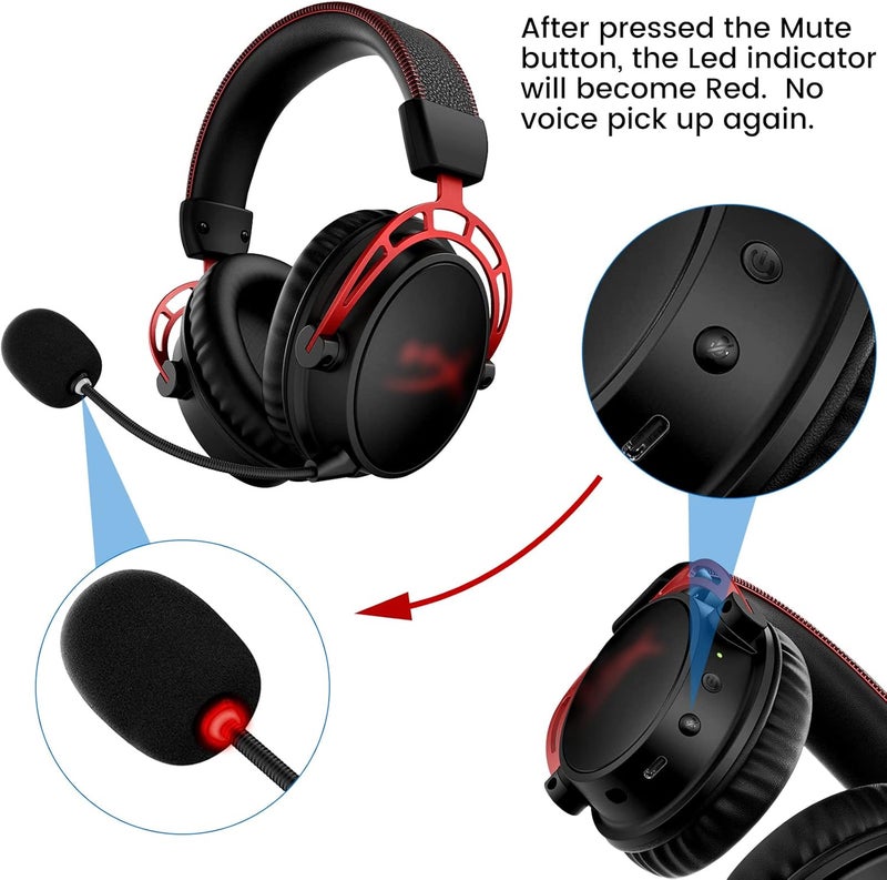 weishan بديل ميكروفون لسماعة الألعاب اللاسلكية HyperX Cloud Alpha مع ميكروفون قابل للفصل 35 مم مع مؤشر كتم الصوت LED للكمبيوتر Xbox One PS4 PS5 باللون الأسود - Image 5