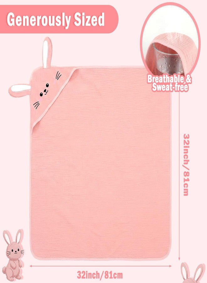 Mindsoft Muslin Hooded Baby Towel 100% Cotton Soft Absorbent Bath Towel with Cute Pink Bunny Design 32 x 32 Inch Muslin Baby Bath Essentials for Girl Babies Infant Toddler Kids - Image 2