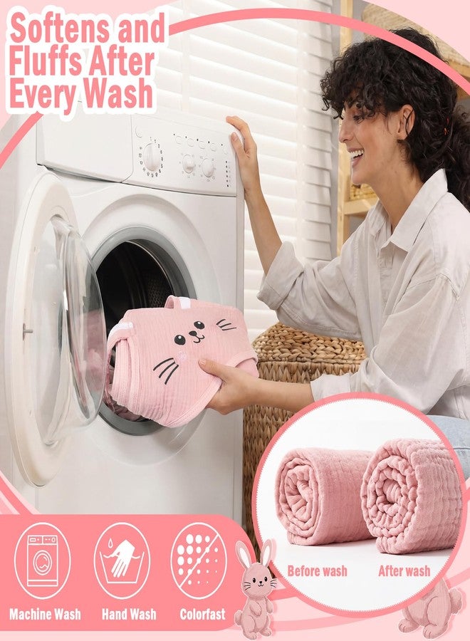 Mindsoft Muslin Hooded Baby Towel 100% Cotton Soft Absorbent Bath Towel with Cute Pink Bunny Design 32 x 32 Inch Muslin Baby Bath Essentials for Girl Babies Infant Toddler Kids - Image 4