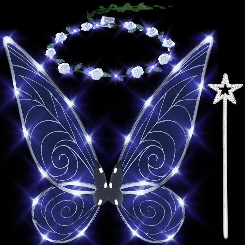 quescu Fairy Wings for AdultsLED Butterfly Wings for Girls WomenHalloween Costume Dress Up White - Image 2