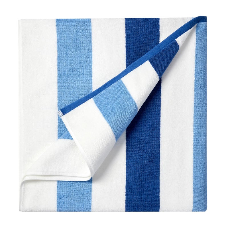 Bornbay Cotton Oversized Beach Towel  Extra Large 40X70 Plush Thick Pool Towel XL Fluffy Blue Beach Towels Stripe Swimming Towel for Adults Mens Women White Navy Blue