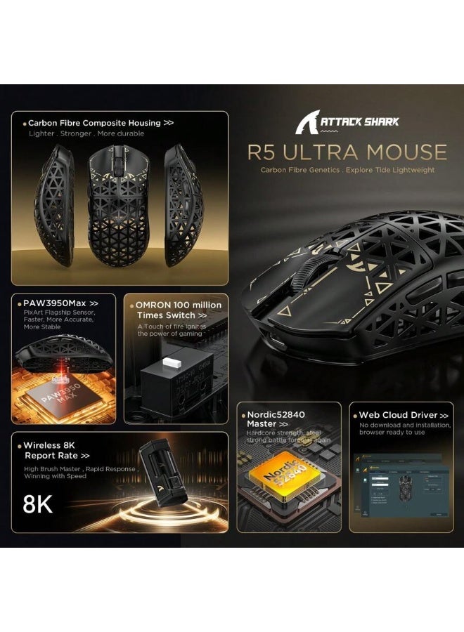 Attack Shark Lightweight Carbon Fiber Gaming Mouse – 8K Wireless, PAW3950MAX Sensor, Ultra-Customizable - Image 5