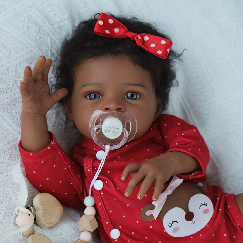SCOM Reborn Baby Dolls Black Girl - 20 Inch African American Realistic Newborn Girl Doll, Lifelike Weighted Soft Body, Christmas Birthday Gift for Kids Age 3+ - Image 1