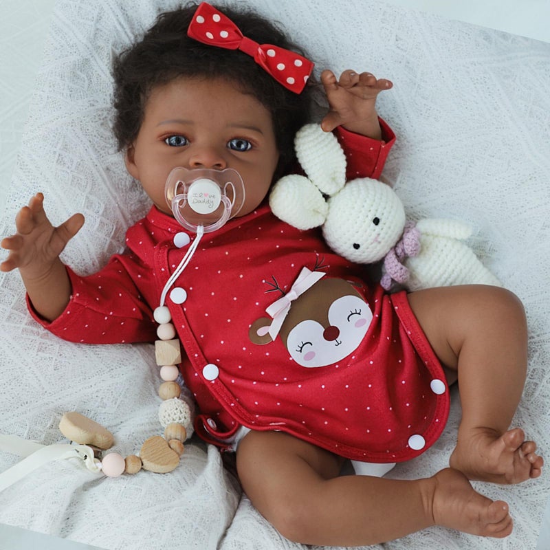 SCOM Reborn Baby Dolls Black Girl - 20 Inch African American Realistic Newborn Girl Doll, Lifelike Weighted Soft Body, Christmas Birthday Gift for Kids Age 3+ - Image 2