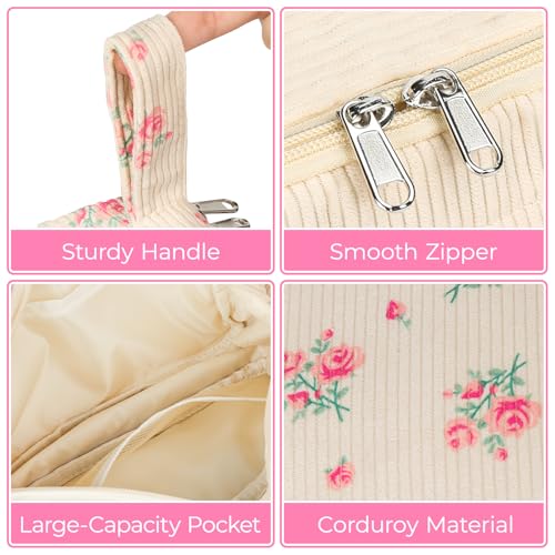 WOBAGMEN Cute Pencil Case for Girls,Large Corduroy Zippered Pencil Case Pouch, aesthetic Pencil Bag with Compartments, Soft Pencil Pouch School Supplies for Teen Girls Boys and Women(pink floral) - Image 3