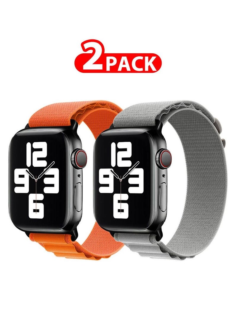 CATANES 2 Pack Of Apple Watch Alpine Loop Band 38mm 40mm 41mm Women Men Adjustable with Metal G-Hook Strap for iWatch Series 7/SE/6/5/4/3/2/1 Orange/Grey  - Image 1