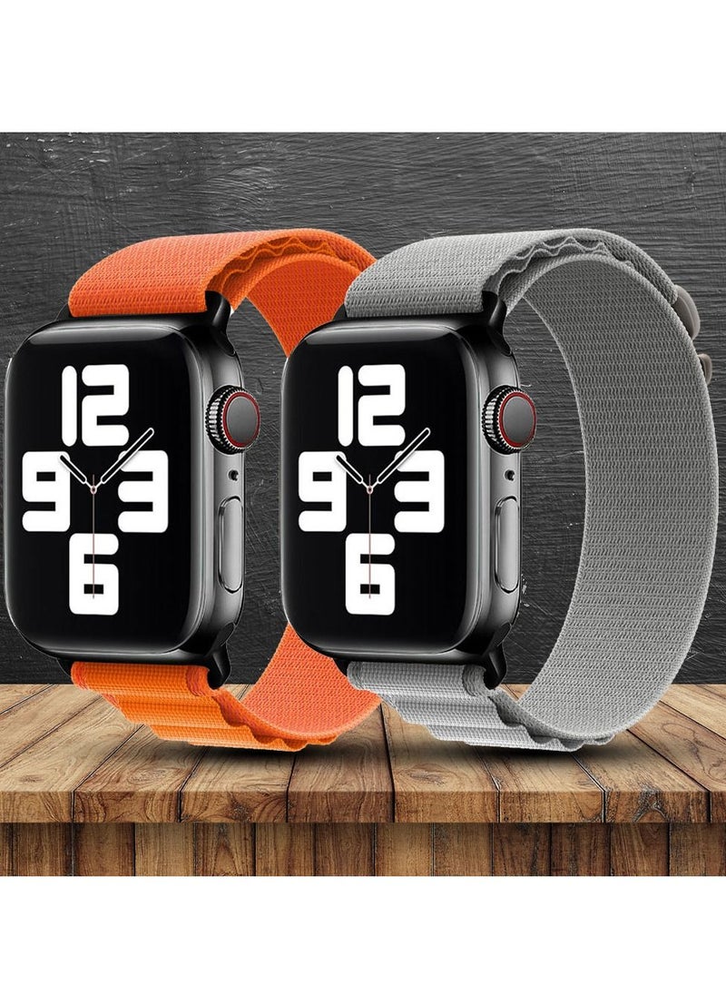 CATANES 2 Pack Of Apple Watch Alpine Loop Band 38mm 40mm 41mm Women Men Adjustable with Metal G-Hook Strap for iWatch Series 7/SE/6/5/4/3/2/1 Orange/Grey  - Image 2