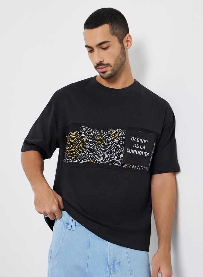 Styli Men Black Graphic Print Oversized T-Shirt - Image 3