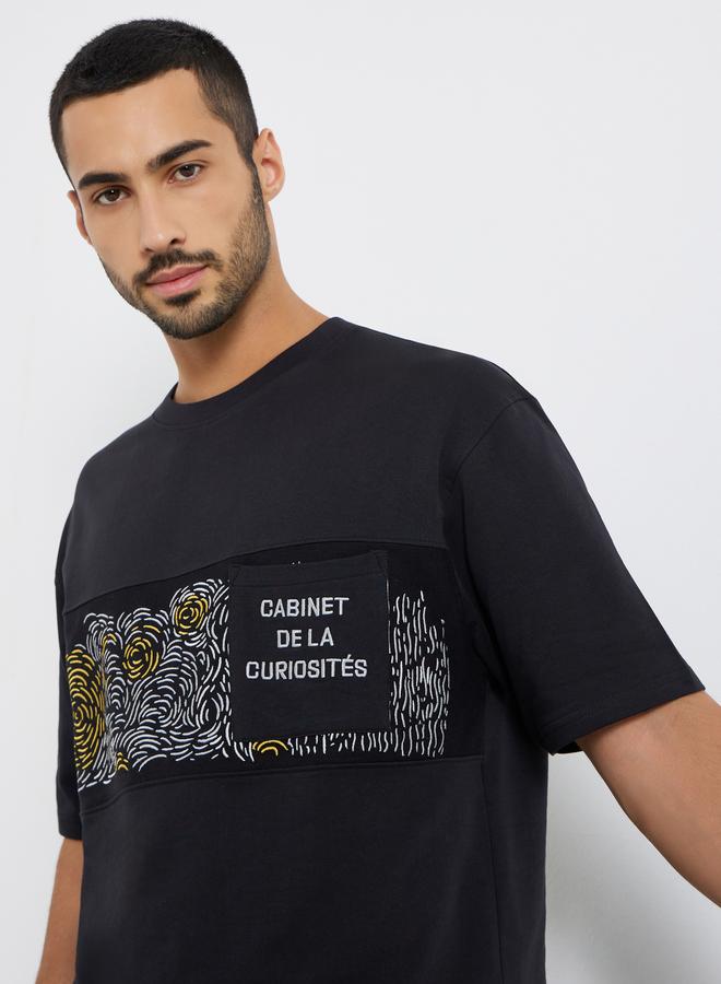 Styli Men Black Graphic Print Oversized T-Shirt - Image 1