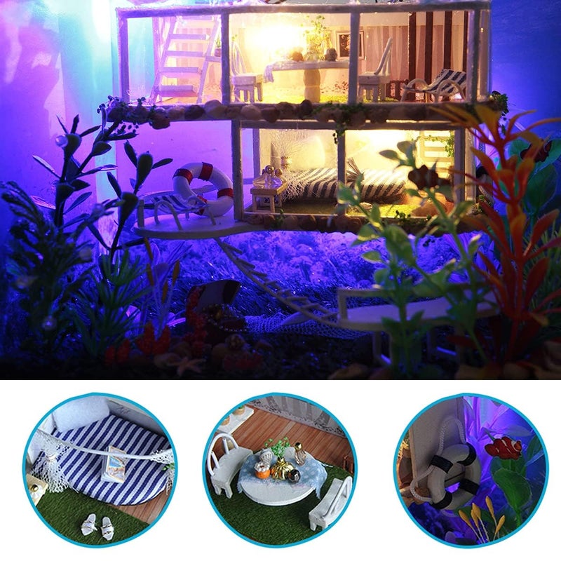 طقم منزل دمى مصغر DIY â1:24 مقياس فيلا حديثة على شاطئ البحر مع أثاث LED غطاء غبار L âهدية حرفية مصنوعة يدويًا للأطفال في عيد الميلاد وزينة المنزل انطباع هاواي - Image 3