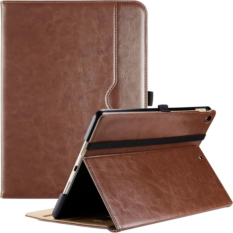 Procases For Ipad 7Th/8Th/9Th Generation 10.2" Pu Leather Case Business Stand Cover Smart Folio With Hand Strap Front Pocket Pen Loop -Brown - Image 1