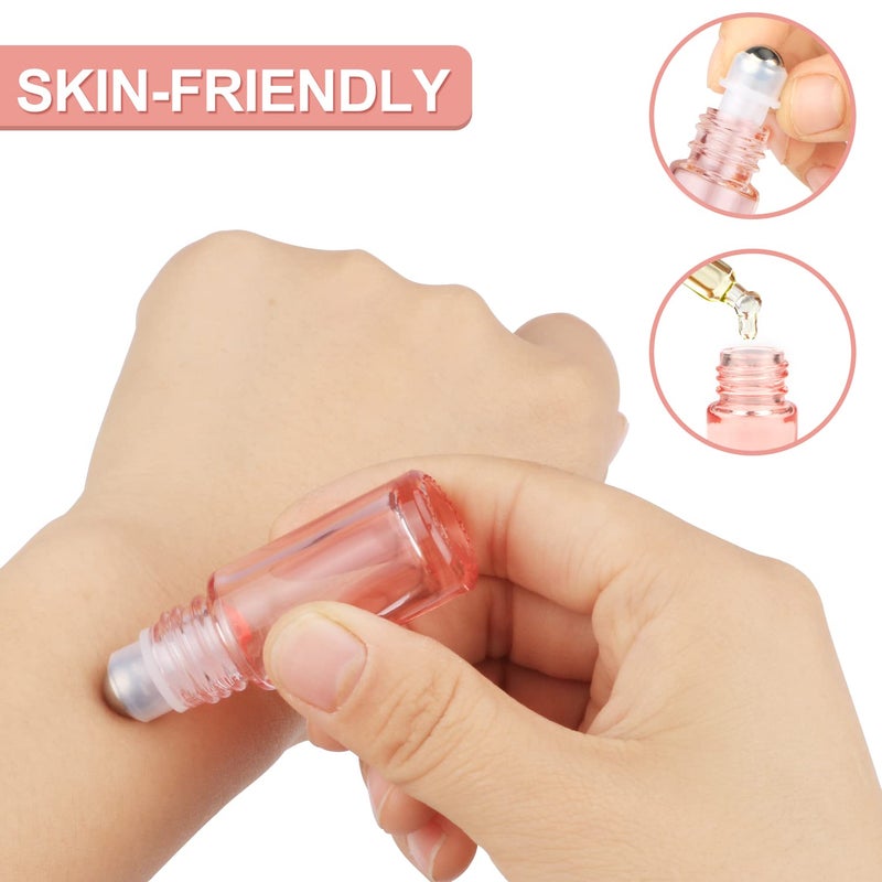 Wresty 1/6 Oz Pink Glass Roller Bottles, 6 Pack 5ml Roll On Bottles With Rose Gold Lids For Essential Oils, Perfume, Cosmetic Liquid - Image 3
