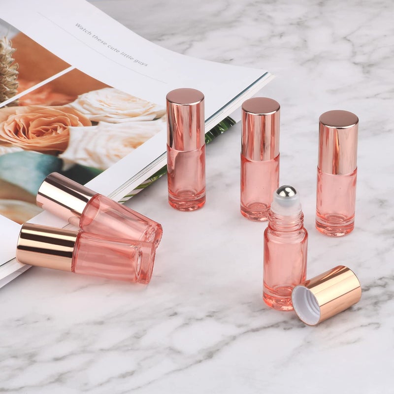 Wresty 1/6 Oz Pink Glass Roller Bottles, 6 Pack 5ml Roll On Bottles With Rose Gold Lids For Essential Oils, Perfume, Cosmetic Liquid - Image 5