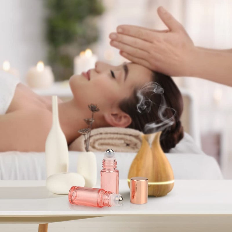 Wresty 1/6 Oz Pink Glass Roller Bottles, 6 Pack 5ml Roll On Bottles With Rose Gold Lids For Essential Oils, Perfume, Cosmetic Liquid - Image 4