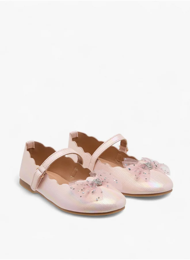 JUNIORS Bow Accent Ballerina Shoes with Hook and Loop Closure