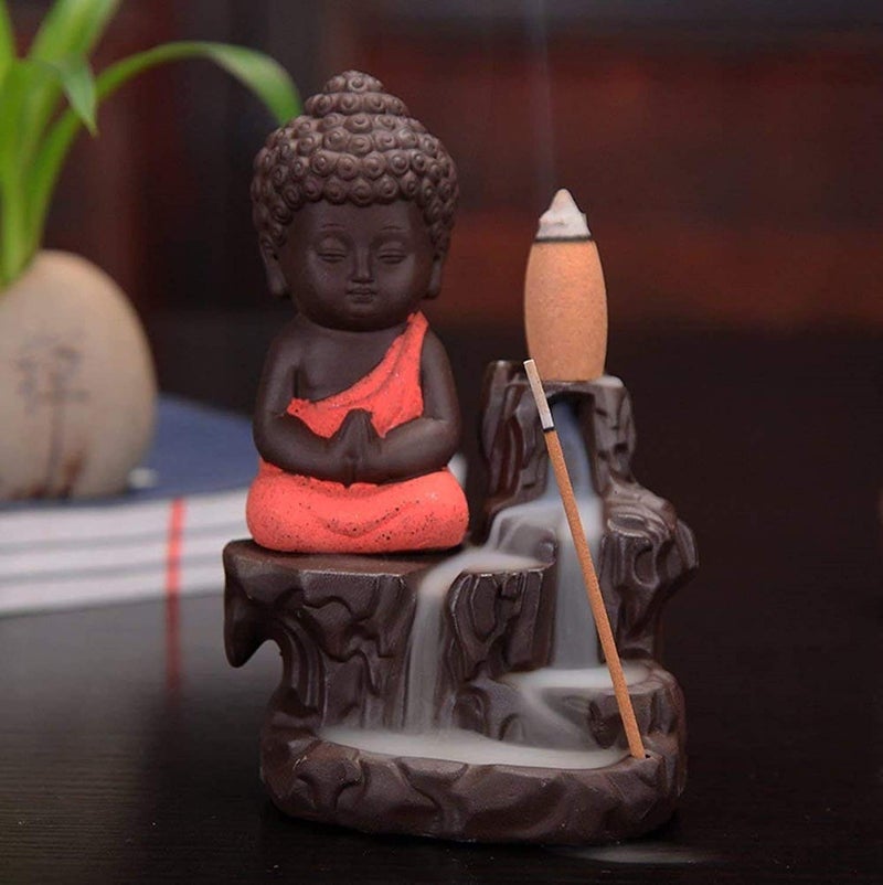 HC VILLA Meditating Buddha Backflow Incense Burner | Poly Resin Smoke Fountain Holder | Decorative Showpiece for Home, Office & Temple | Free 10 Cones | Spiritual Gift & Home Décor Item, Black - Image 1