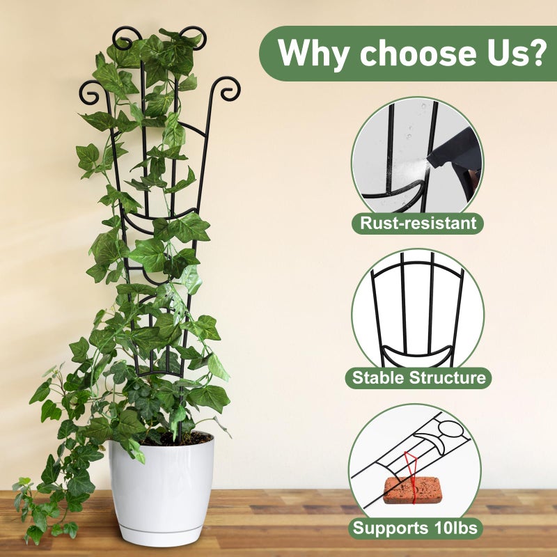 Xeeol 32.6in Plant Trellis for Climbing Plants Indoor Outdoor, Expandable Large Metal Garden Trellis for Potted Plants, Heavy-Duty Tall Pothos Plant Climber Support for Ivy Pothos Hoya Monstera, 2P - Image 2