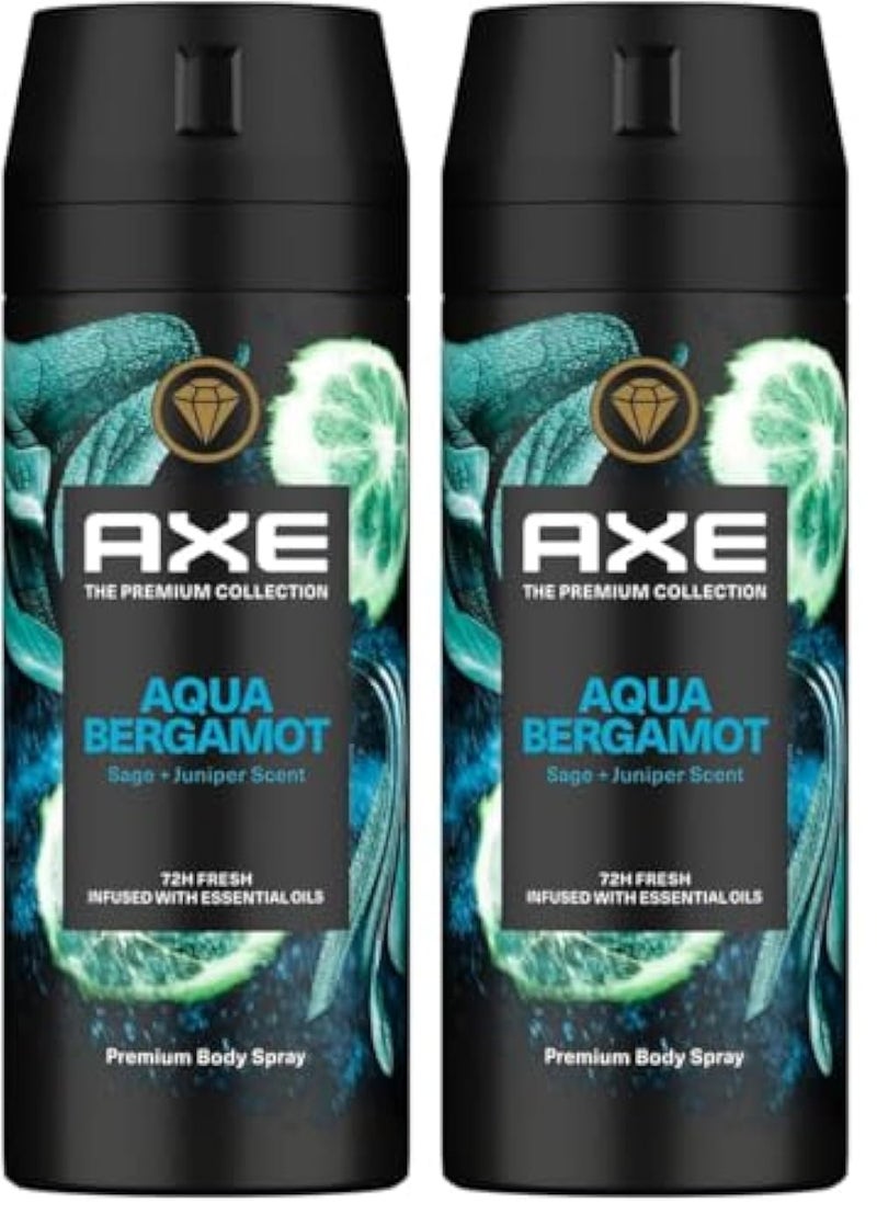 Axe The Premium Collection, Body Spray for Men, Aqua Bergamot,for fine body fragance & 72H odor protection deodorant, 150ml (Pack of 2)