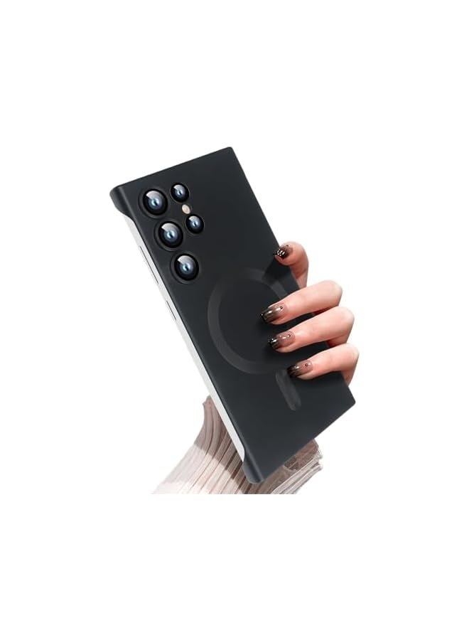 Magnetic Slim Case for Galaxy S24 Ultra Compatible with MagSafe, Matte PC Ultra-Thin Bumper Frameless Borderless Minimalist Design with Camera Lens Protector for Men Women, Black Titanium - Image 1