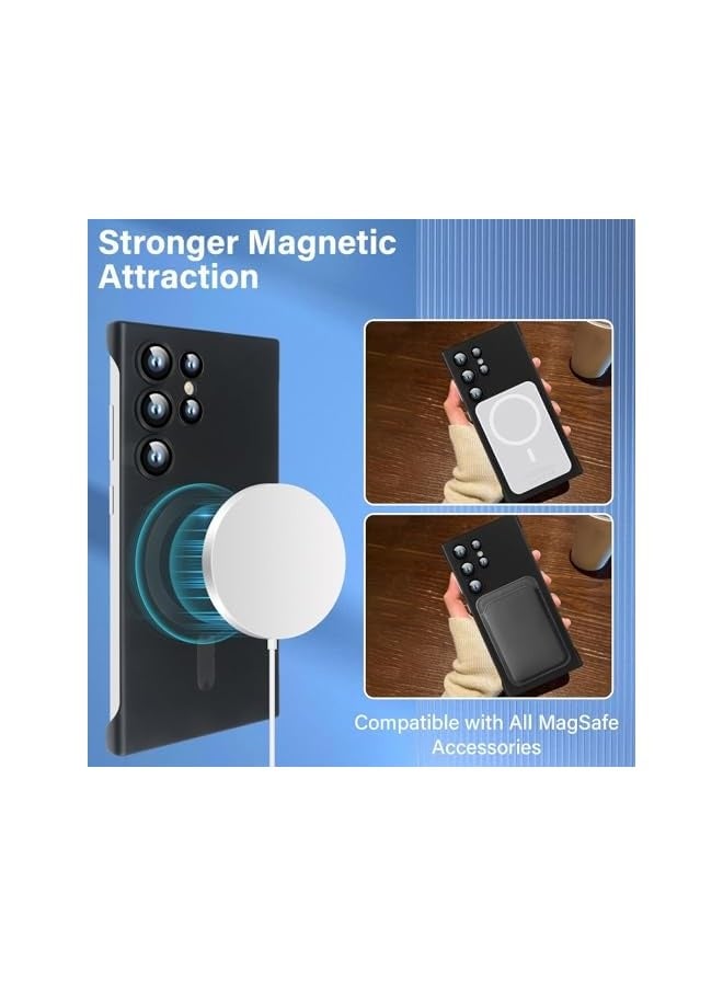 Magnetic Slim Case for Galaxy S24 Ultra Compatible with MagSafe, Matte PC Ultra-Thin Bumper Frameless Borderless Minimalist Design with Camera Lens Protector for Men Women, Black Titanium - Image 4