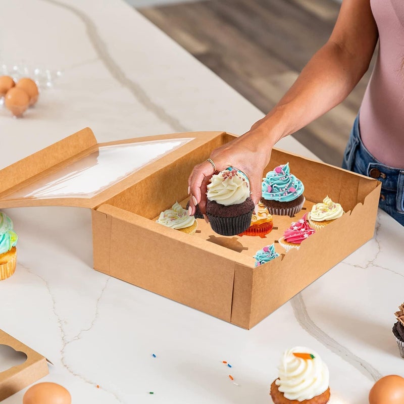 Rarapop 6-Set Cupcake Boxes Hold 12 Standard Cupcakes, Food Grade Cupcake Holders Bakery Carrier Boxes with Windows and Inserts for Cupcakes, Muffins and Pastries（BROWN - Image 5