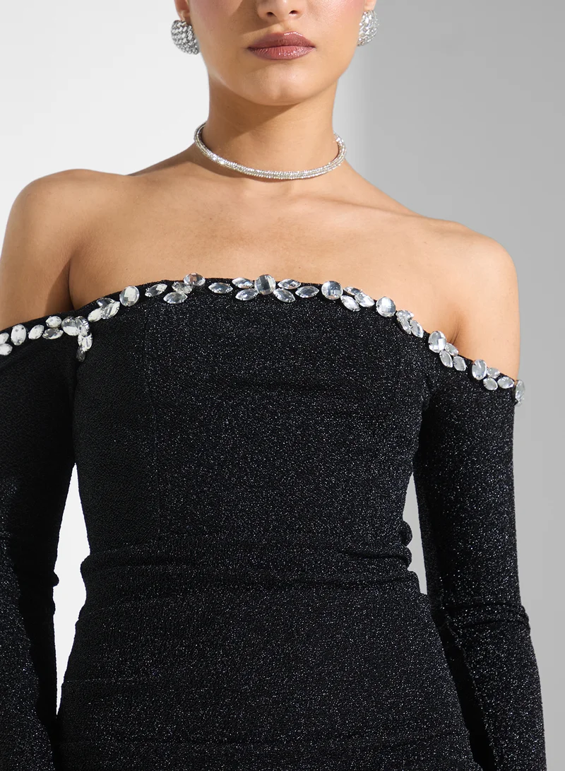 Ella Limited Edition Off Shoulder Shimmer Dress With Slit