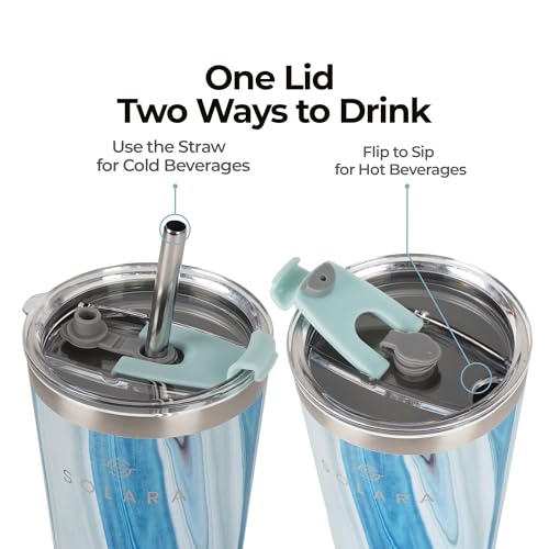SOLARA Tumbler with lid and Straw 475ml, Double Wall Insulated Stainless Steel Tumbler Bottle, Hot and Cold Travel Coffee Mug with lid for Office, Home and Travel -Blue Marble - Image 2
