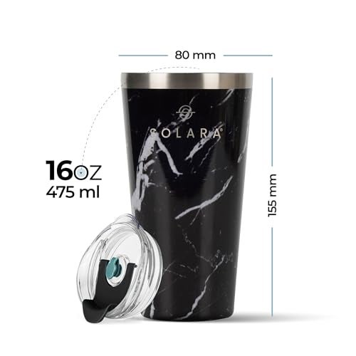 SOLARA Tumbler with lid and Straw 475ml, Double Wall Insulated Stainless Steel Tumbler Bottle, Hot and Cold Travel Coffee Mug with lid for Office, Home and Travel -Blue Marble - Image 5
