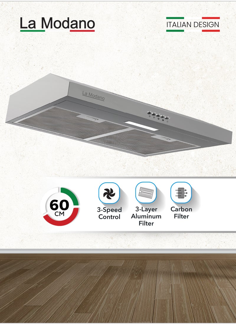La Modano LA MODANO 60cm Slim Stainless Steel Built-In Hood – LMCH606S with 3 Speeds, LED Light, 300m³/h Airflow, Aluminum & Carbon Filters, Push Button Control - LMCH606S  - Image 1