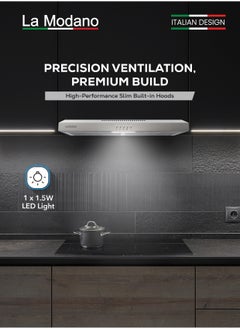 La Modano LA MODANO 60cm Slim Stainless Steel Built-In Hood – LMCH606S with 3 Speeds, LED Light, 300m³/h Airflow, Aluminum & Carbon Filters, Push Button Control - LMCH606S  - Image 2