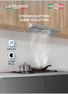 La Modano LA MODANO 60cm Slim Stainless Steel Built-In Hood – LMCH606S with 3 Speeds, LED Light, 300m³/h Airflow, Aluminum & Carbon Filters, Push Button Control - LMCH606S  - Image 3
