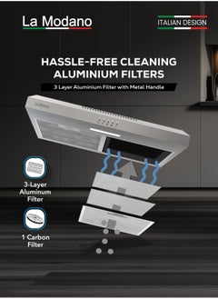 La Modano LA MODANO 60cm Slim Stainless Steel Built-In Hood – LMCH606S with 3 Speeds, LED Light, 300m³/h Airflow, Aluminum & Carbon Filters, Push Button Control - LMCH606S  - Image 5