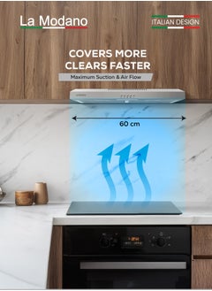 La Modano LA MODANO 60cm Slim Stainless Steel Built-In Hood – LMCH606S with 3 Speeds, LED Light, 300m³/h Airflow, Aluminum & Carbon Filters, Push Button Control - LMCH606S  - Image 4