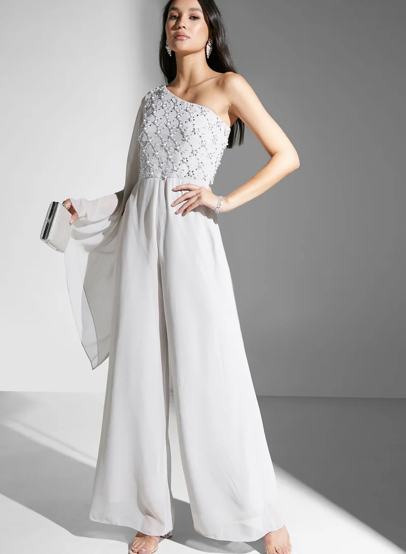 Amelia Rose One Shoulder Embellished Jumpsuit