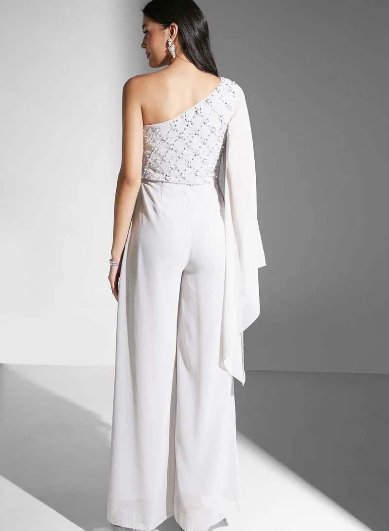 Amelia Rose One Shoulder Embellished Jumpsuit